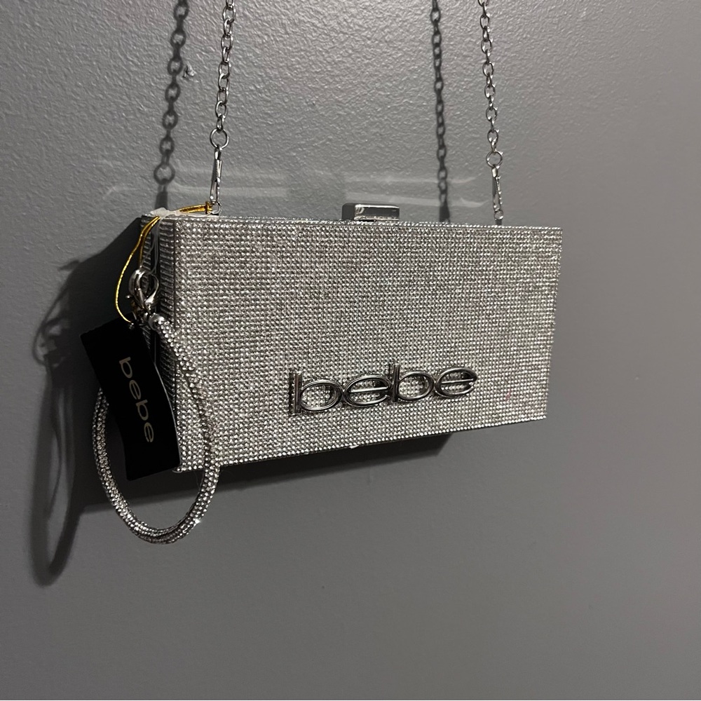 Bebe Silver Rhinestone Clutch Handbag - Picture 3 of 11